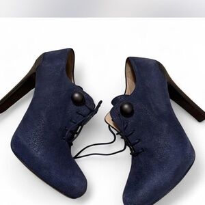 Fendi Navy Suede Lace-Up Heel Booties